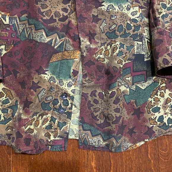 Chiamare Vintage Abstract Geometric Multicolor Silk Button Down Shirt Men's L - Picture 5 of 9